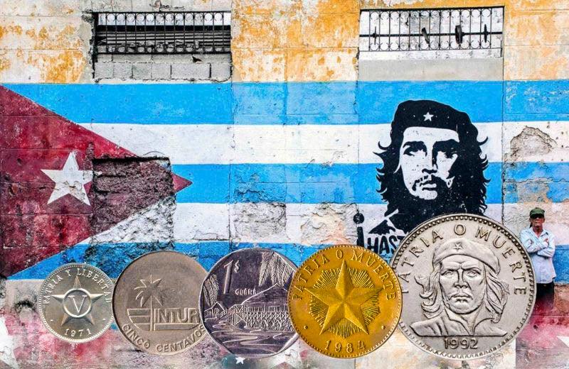 Cuban coins Centavos and Pesos known for the famous motto "Fatherland or Death" (PATRIA Y LIBERTAD or PATRIA O MUERTE)