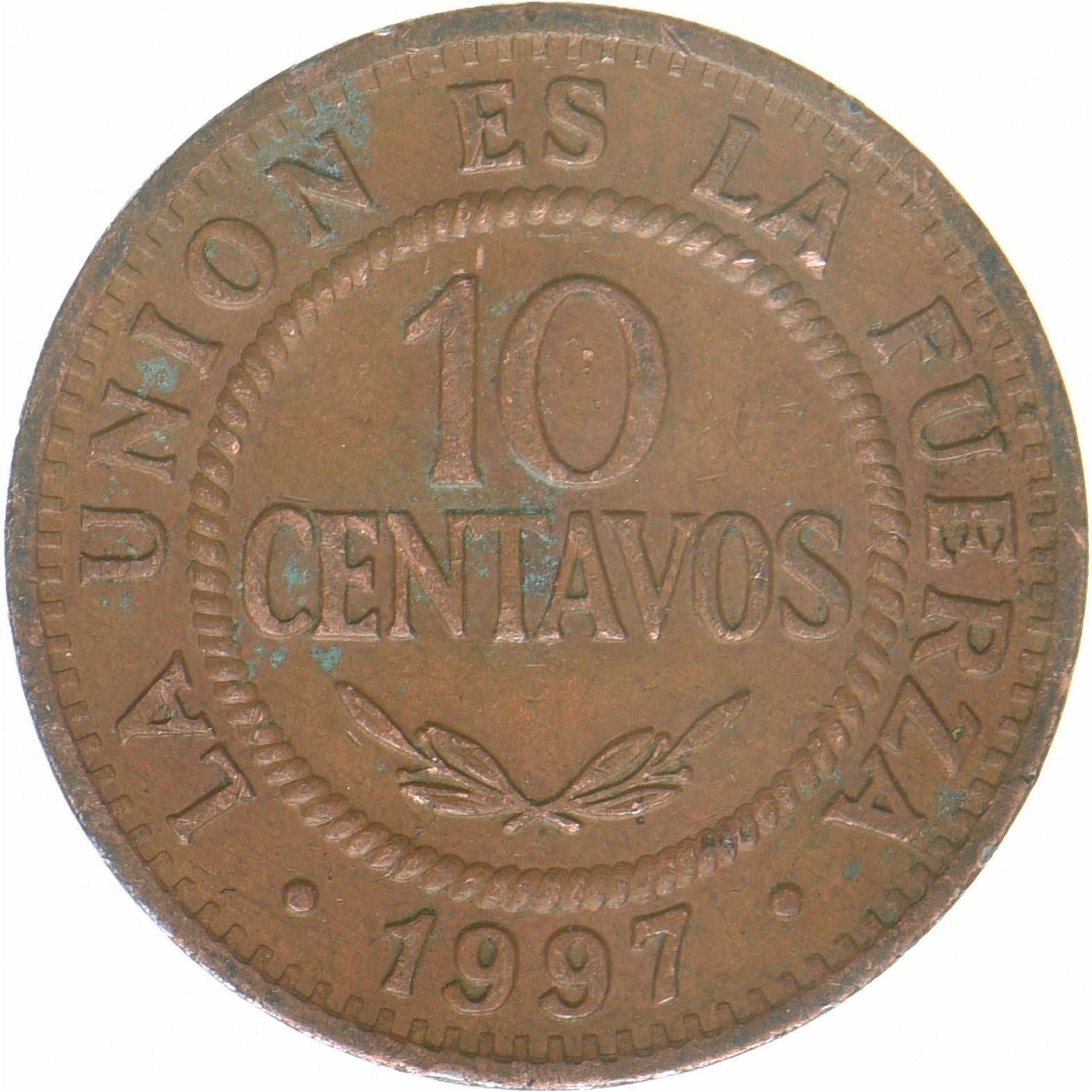 Bolivia | 10 centavos | Acciaio rivestito in rame | KM:202a | 1997