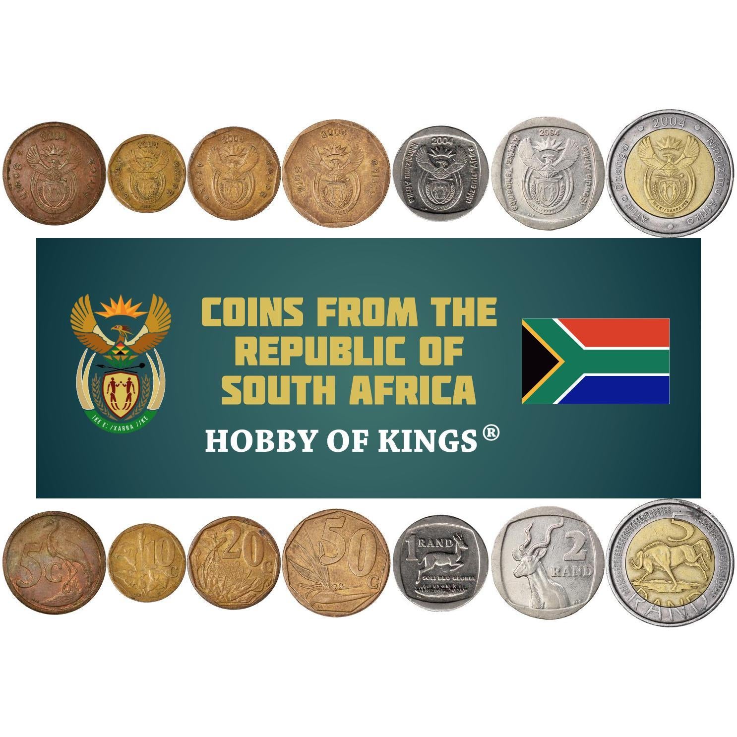 South Africa | 7 Coin Set | 5 10 20 50 Cents 1 2 5 Rands | 2004