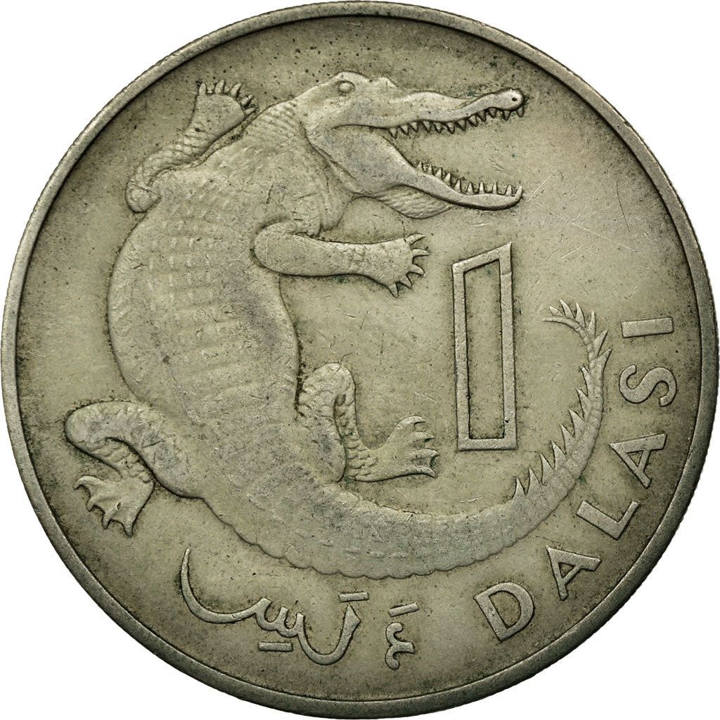 The Gambia | 1 Dalasi Coin | Slender-snouted crocodile | Km:13 | 1971