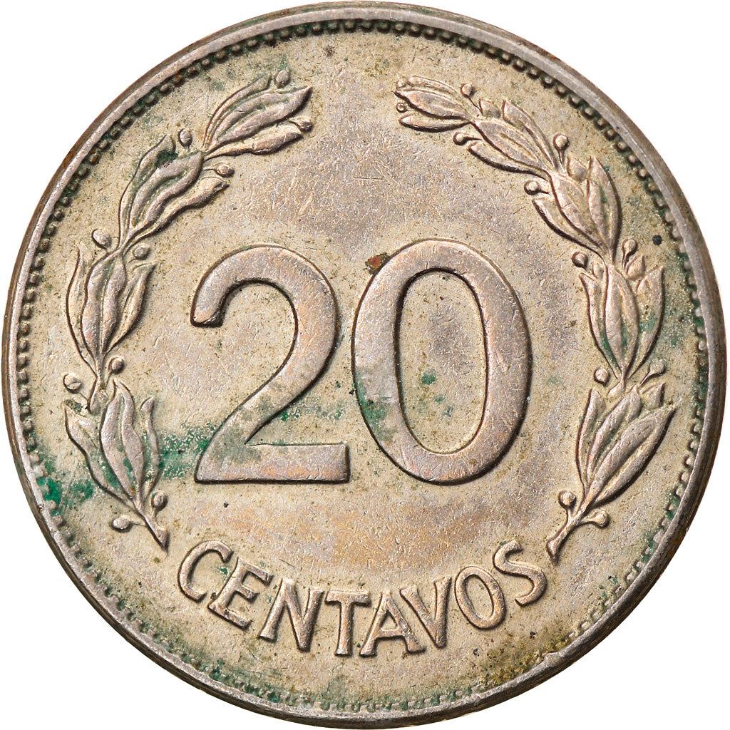 Ecuador | 20 centavos-mønt | Kobbernikkel | Krans | KM:77.1b | 1946