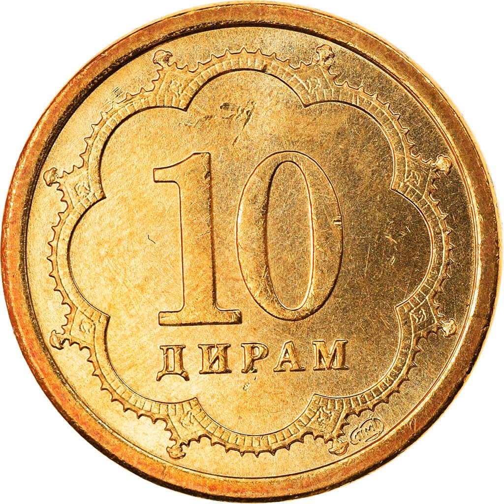 Tajikistan | 10 Diram Coin | Crown | Stars | Small Value | Km:3.1 | 2001