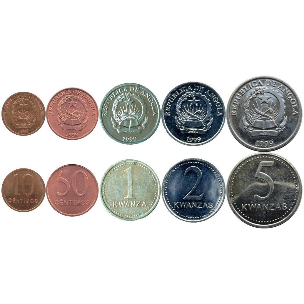 Angola | 5 Coin Set | 10 50 Centimos 1 Kwanza 2 5 Kwanzas | 1999