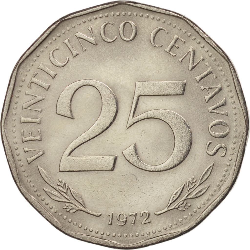 Bolivia | 25 Centavos | Nickel clad steel | Coat of Arms | KM:193 | 1971-1972