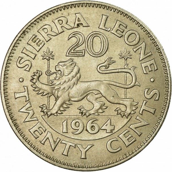 Sierra Leone | 20 Cents Coin | Sir Milton Margai | Lion | KM20 | 1964