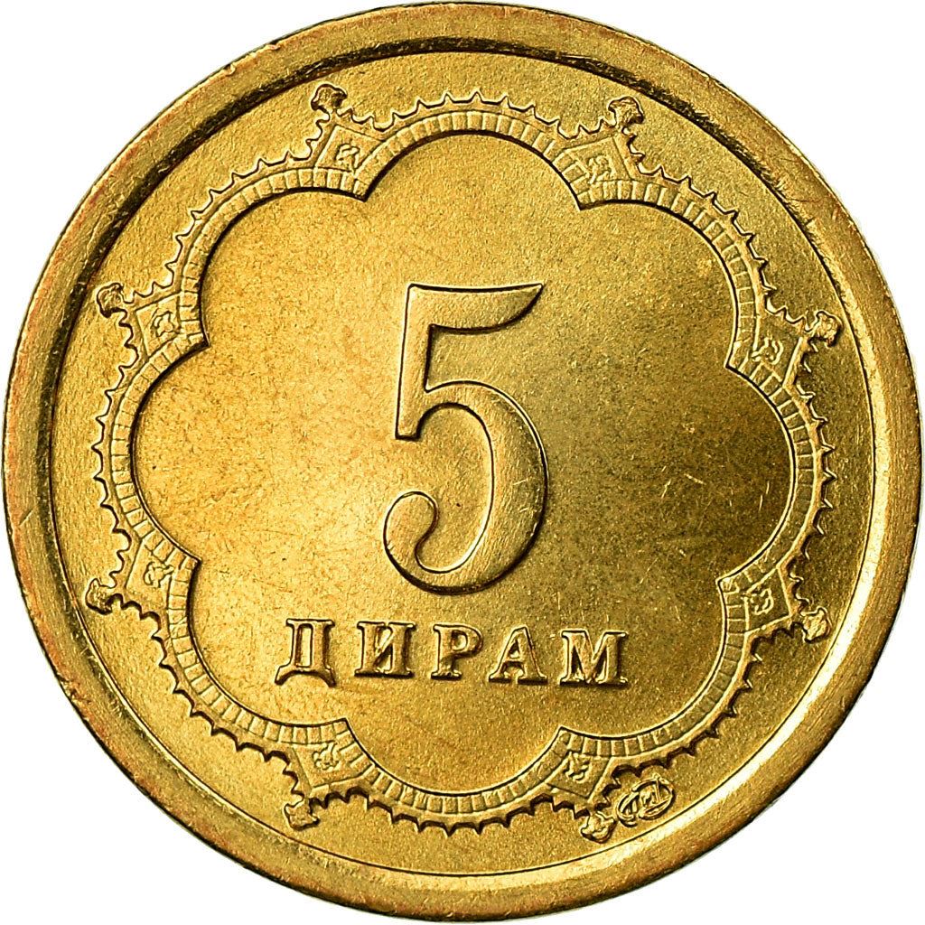 Tajikistan | 5 Diram Coin | Crown | Stars | Small Value | Km:2.1 | 2001