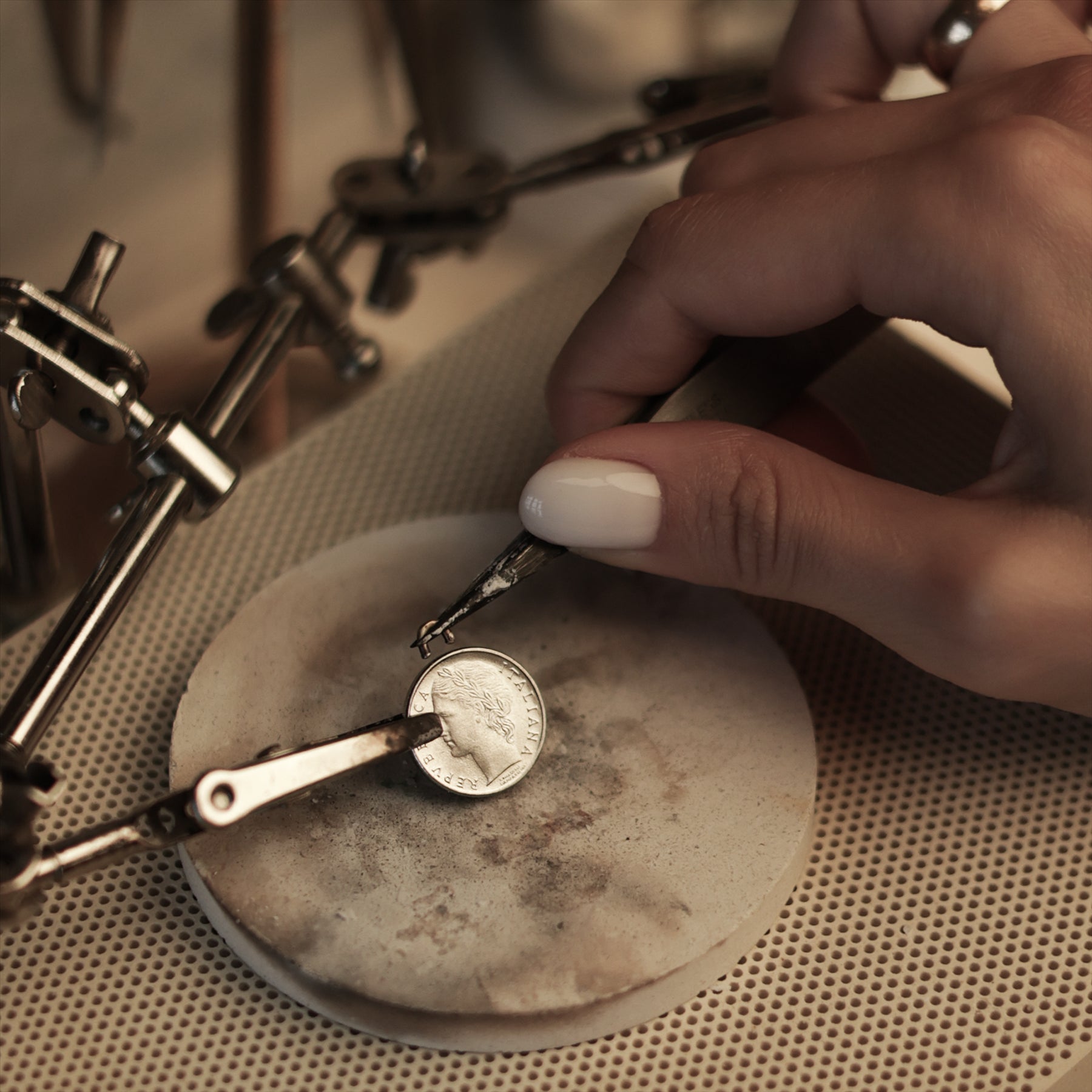 Italian Coin Necklace | Medallion Pendant Jewelry | Rhodium Plated 100 Lira | Goddess Minerva | 1990 - 1992