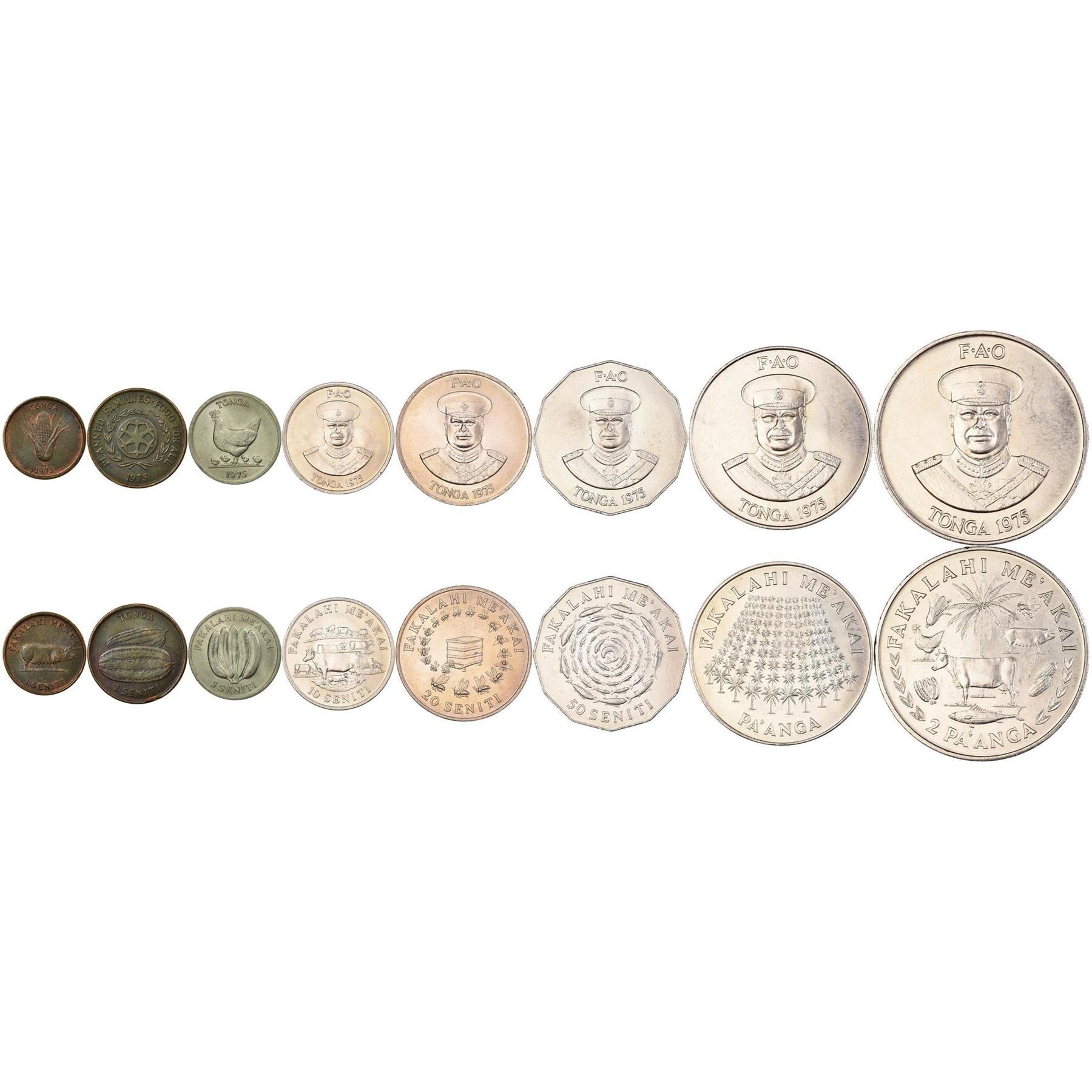 Tonga | 8 Coin Set | 1 2 5 10 20 50 Seniti 1 2 Pa'Anga | 1975 - 1979