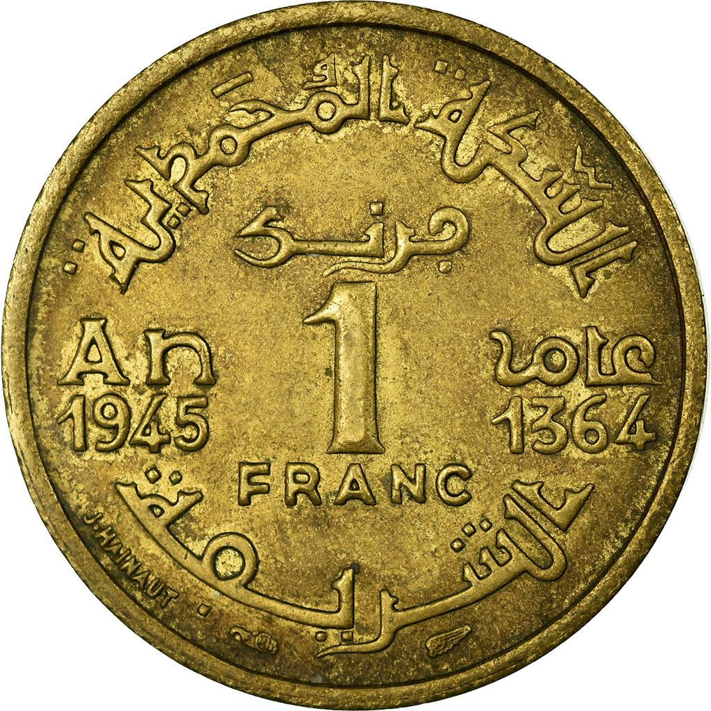 Morocco | 1 Franc Coin | Sharifian Sultanate | Sultan Mohammed V | Pentagram | Y:41 | 1945