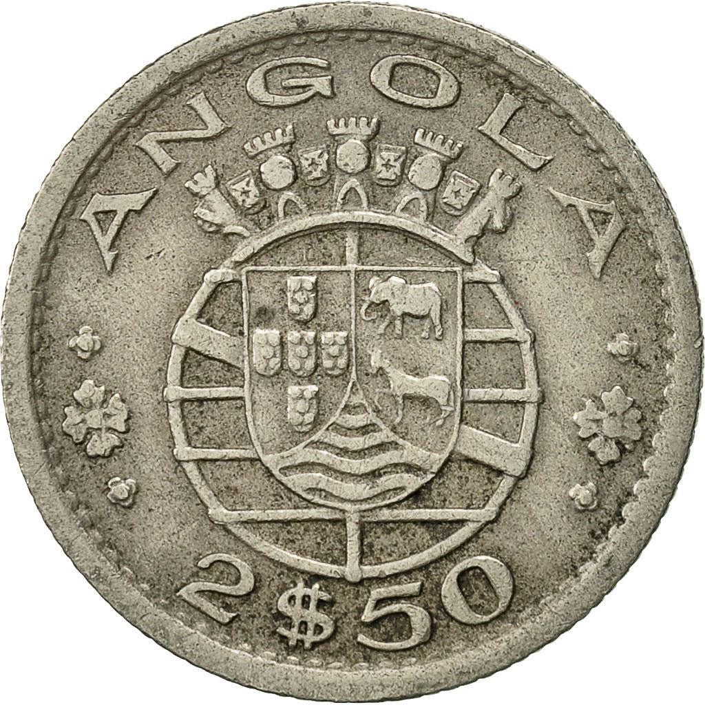 Angola | 2.50 Escudos Coin | Horse | Elephant | Shield | Km:77 | 1953 - 1974