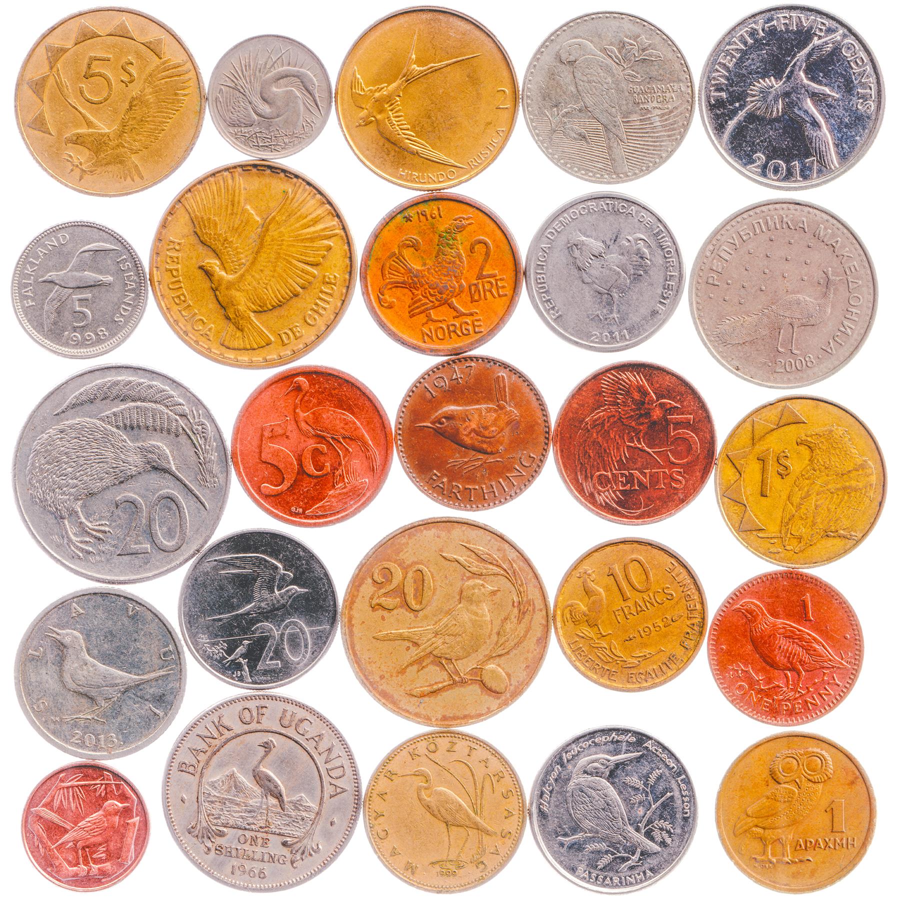 Coins With Feathered Birds | Many Species | Parrots Hawks Roosters Eagles Warblers