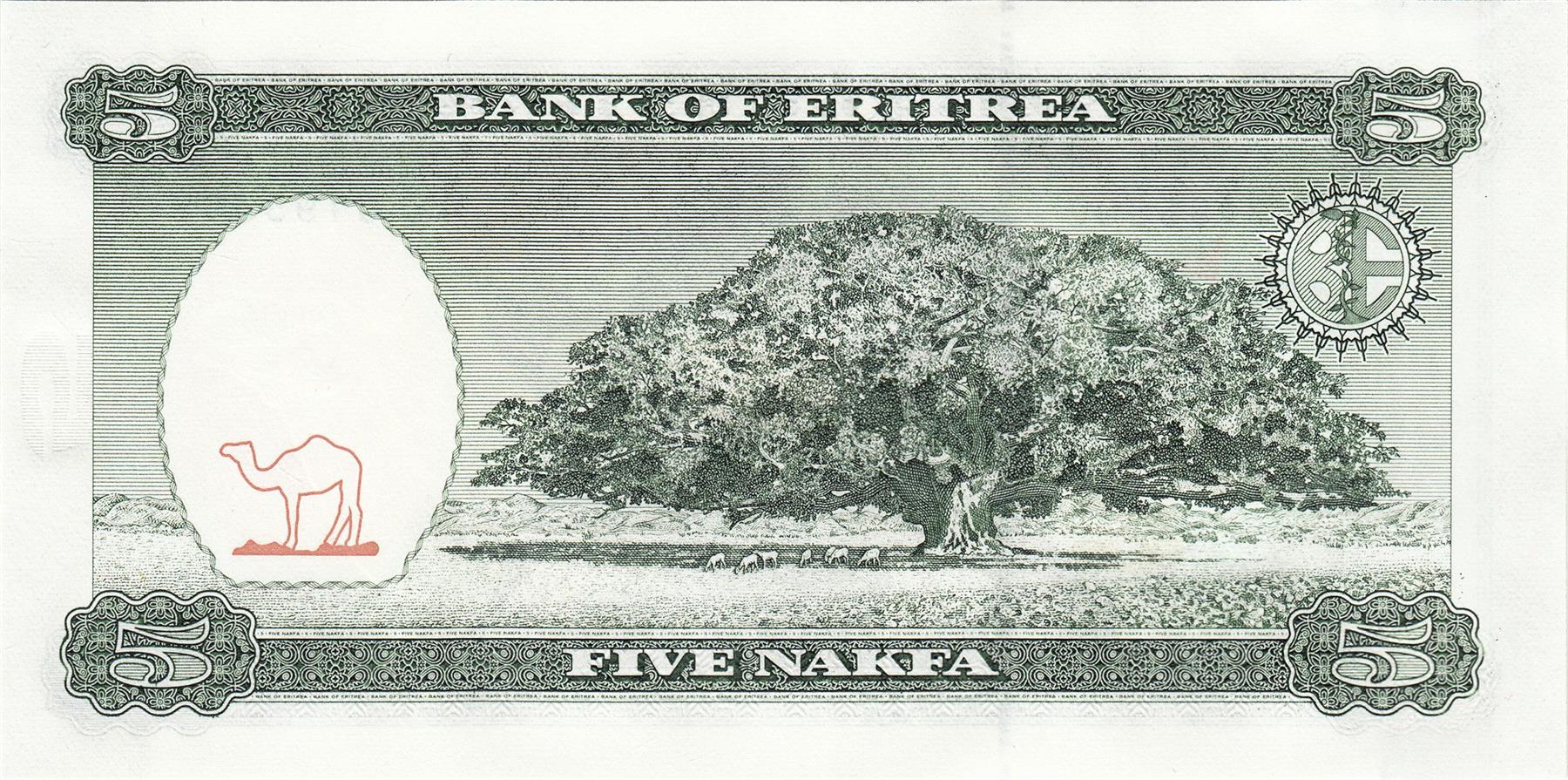 Érythrée | Billet de 5 Nakfa | 1997 | Générations érythréennes | Bétail | Figuier sycomore héroïque Daaro