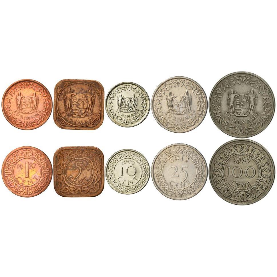 Suriname | 5 Coin Set | 1 Cent 5 10 25 100 Cents | 1987 - 2021