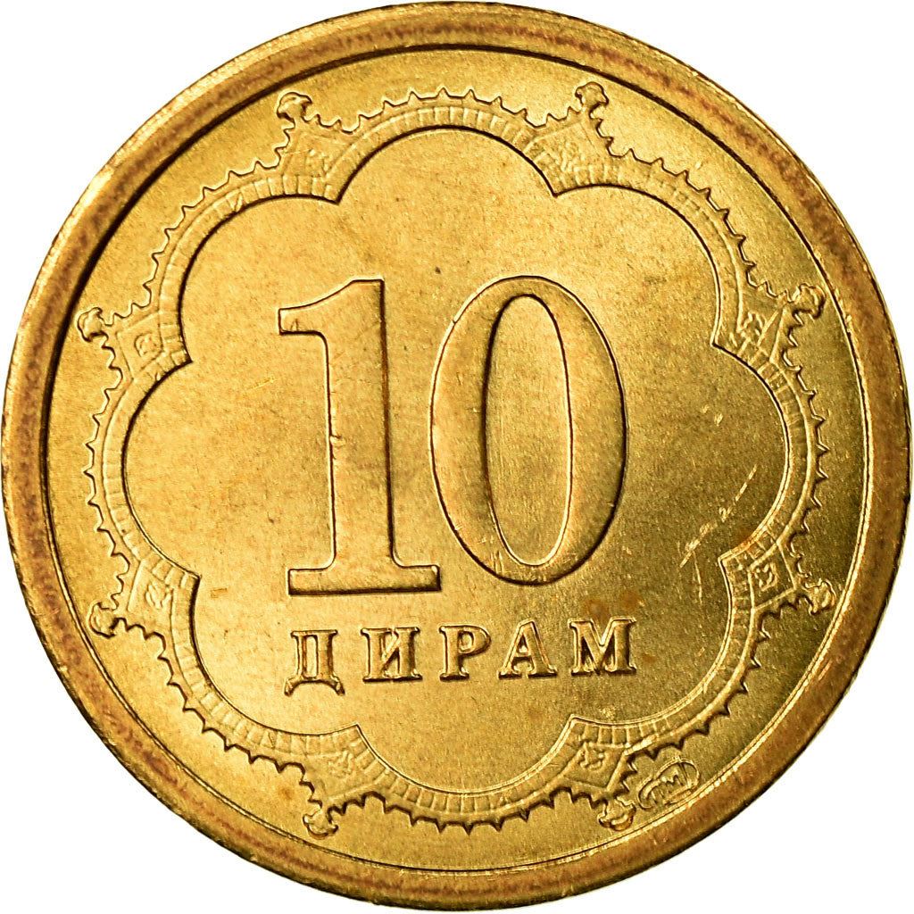Tajikistan | 10 Diram Coin | Crown | Stars | Small Value | Km:3.1 | 2001