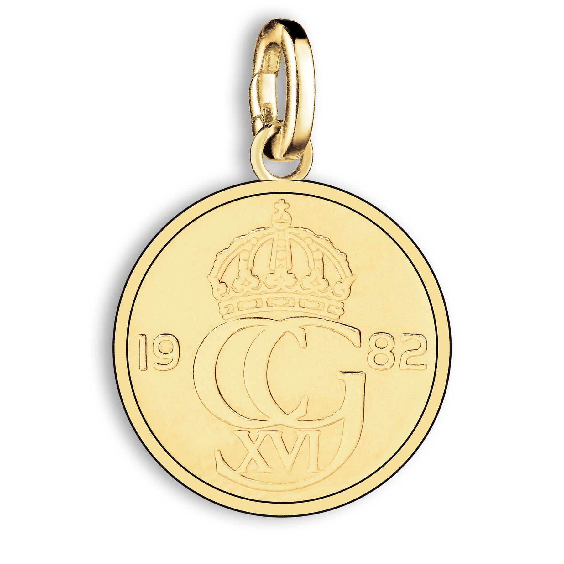 Swedish 10 Öre Coin Charm | 925 Sterling Silver 18K Gold Plated | 1976 - 1991