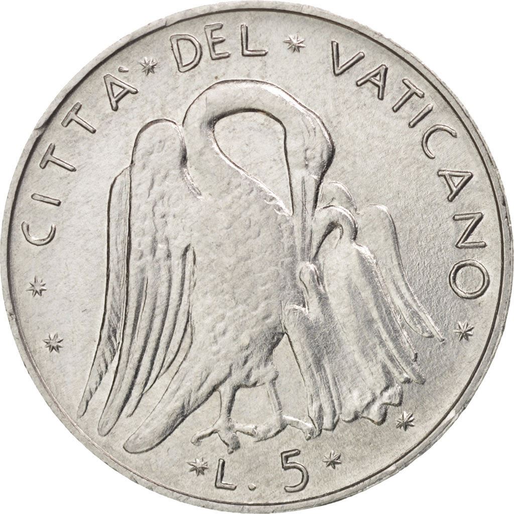 Vatican City | 5 Lire Coin | Pelican | Km:118 | 1970 - 1977