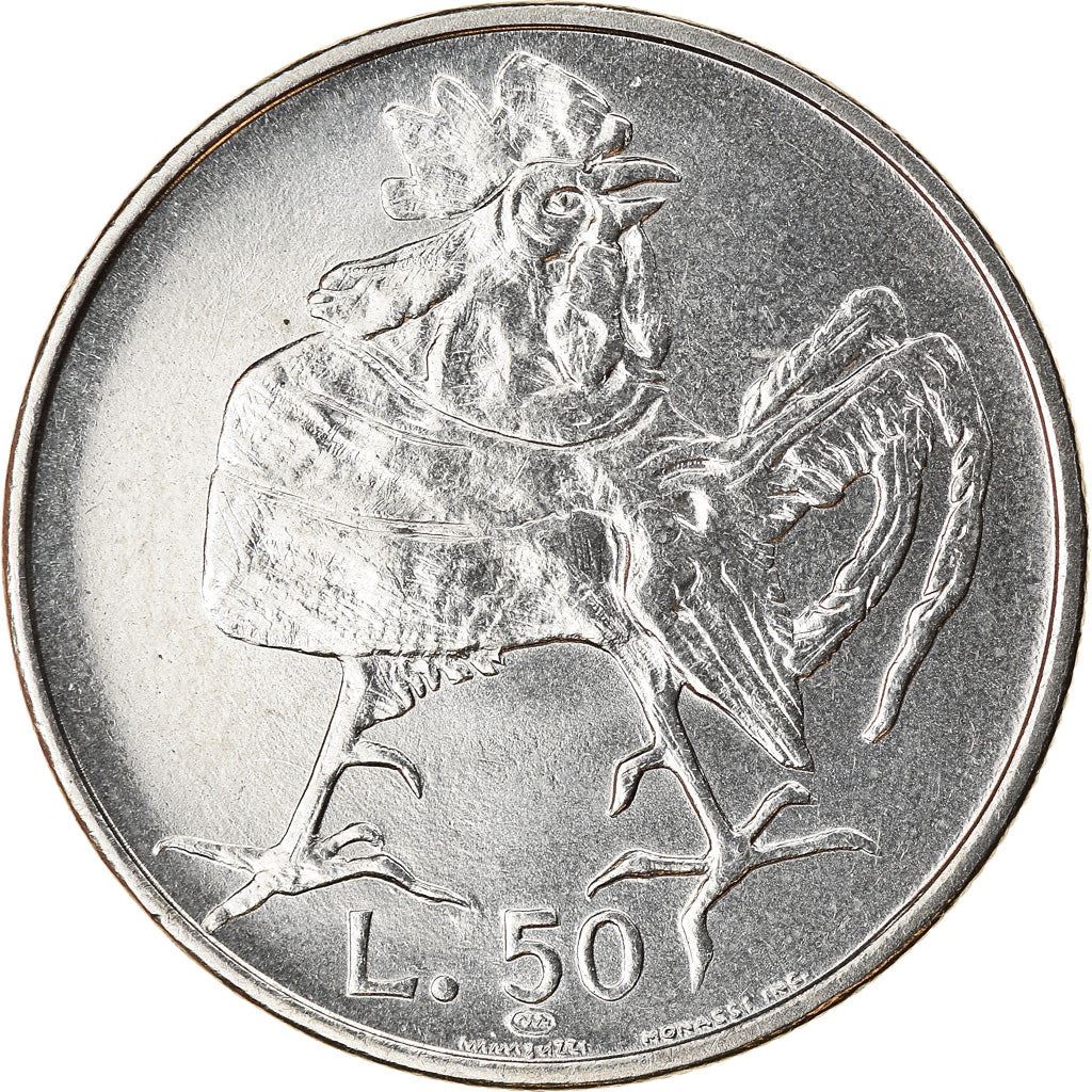 San Marino | 50 Lire Coin | Rooster | Km:35 | 1974