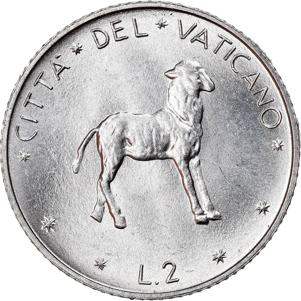 Vatican City | 2 Lire Coin | Lamb | Km:117 | 1970 - 1977