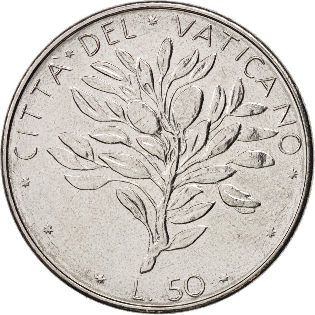 Watykan | Moneta 50 lirów | Gałązka oliwna | Km:121 | 1970 - 1976
