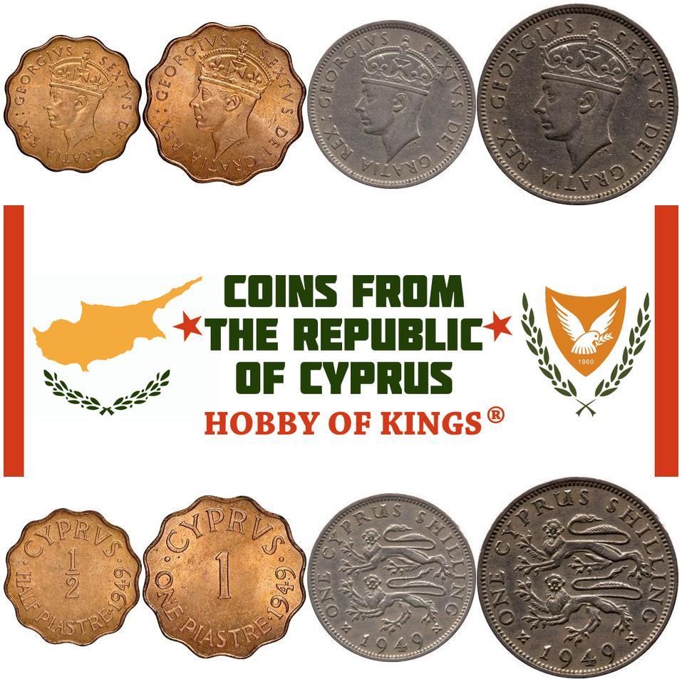 Cyprus | 4 Coin Set | 1/2 1 Piastre 1 2 Shillings | 1949