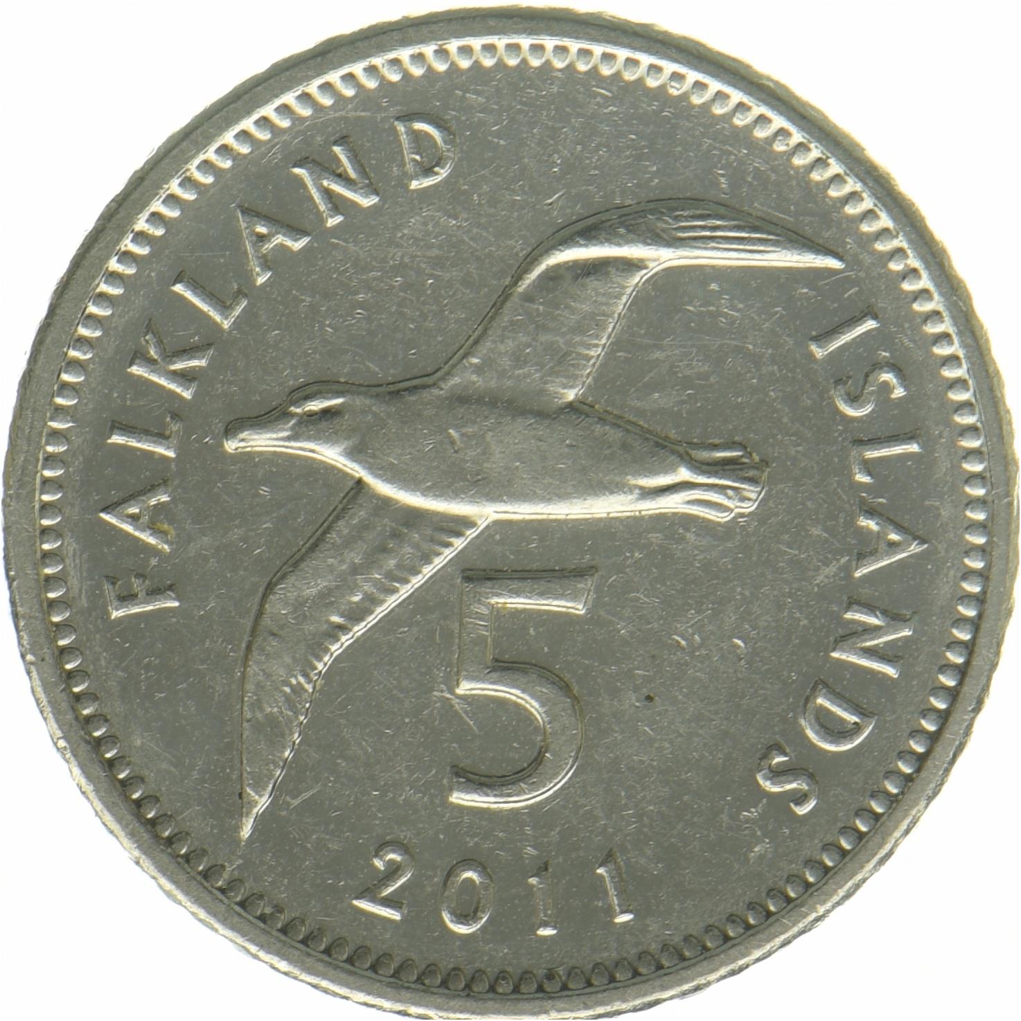 Falklandsöarna | 5 Pence Mynt | Svartbrynad albatross | 2011