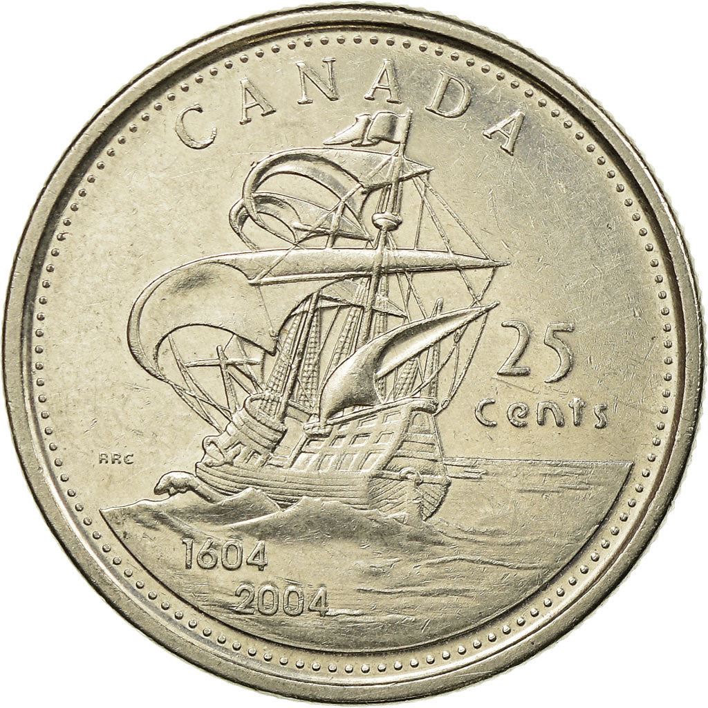 Canada | 25 Cents Coin | Saint Croix Island | Nickel plated steel | KM:628 | 2004