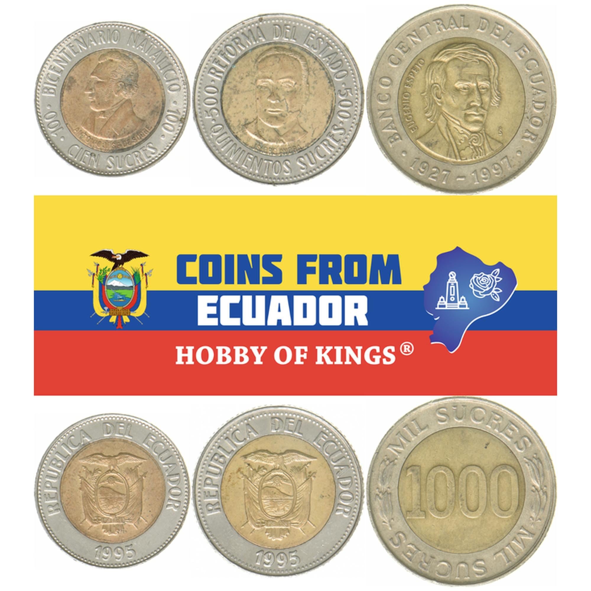 Ecuador | 3 Coin Set | 100 500 1000 Sucres | 1995 - 1997