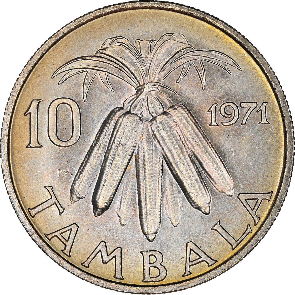 Malawi 10 Tambala Coin | Hastings Banda | Corn | KM10 | 1971 - 1989