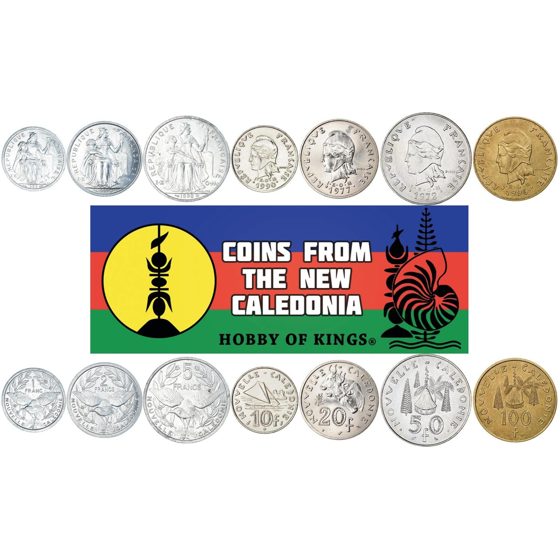 Caledonia 7 Coin Set 1 2 5 10 20 50 100 Francs 1971 - 2006