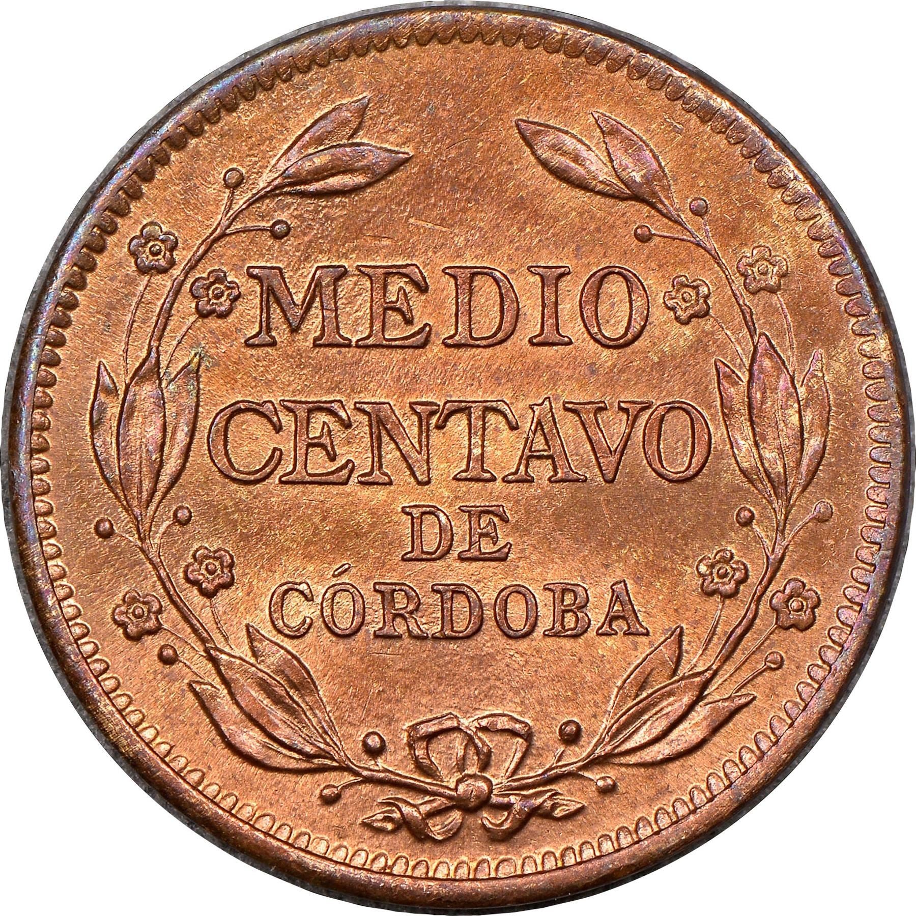 Nicaragua | 1/2 Centavo Coin | Volcanos | Sun Rays | Cap | Km:10 | 1912 - 1937