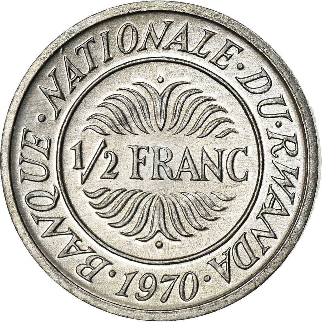 Rwanda | 1/2 Franc Coin | Stylized Plants | Km:9 | 1970