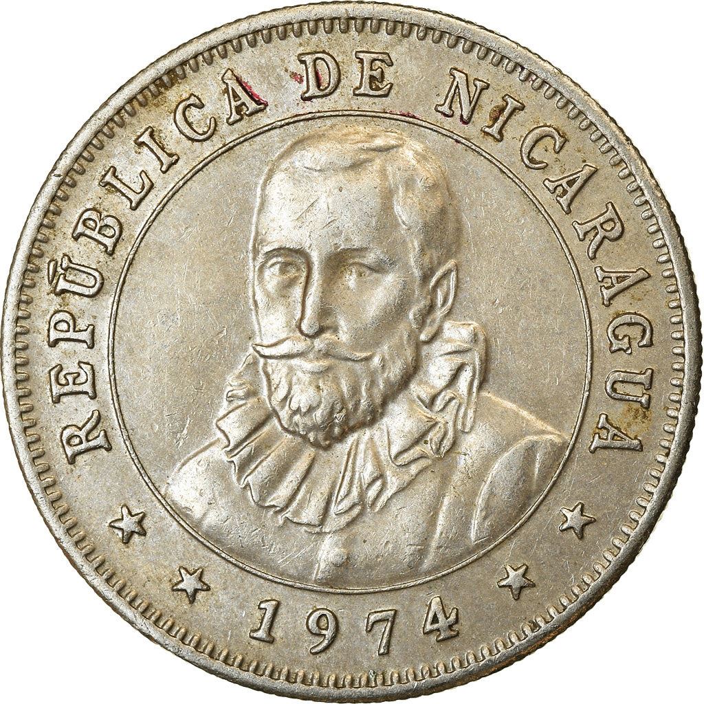 Nicaragua | 25 Centavos Coin | Explorer | Sun | Volcanos | Km:18.3 | 1972 - 1974