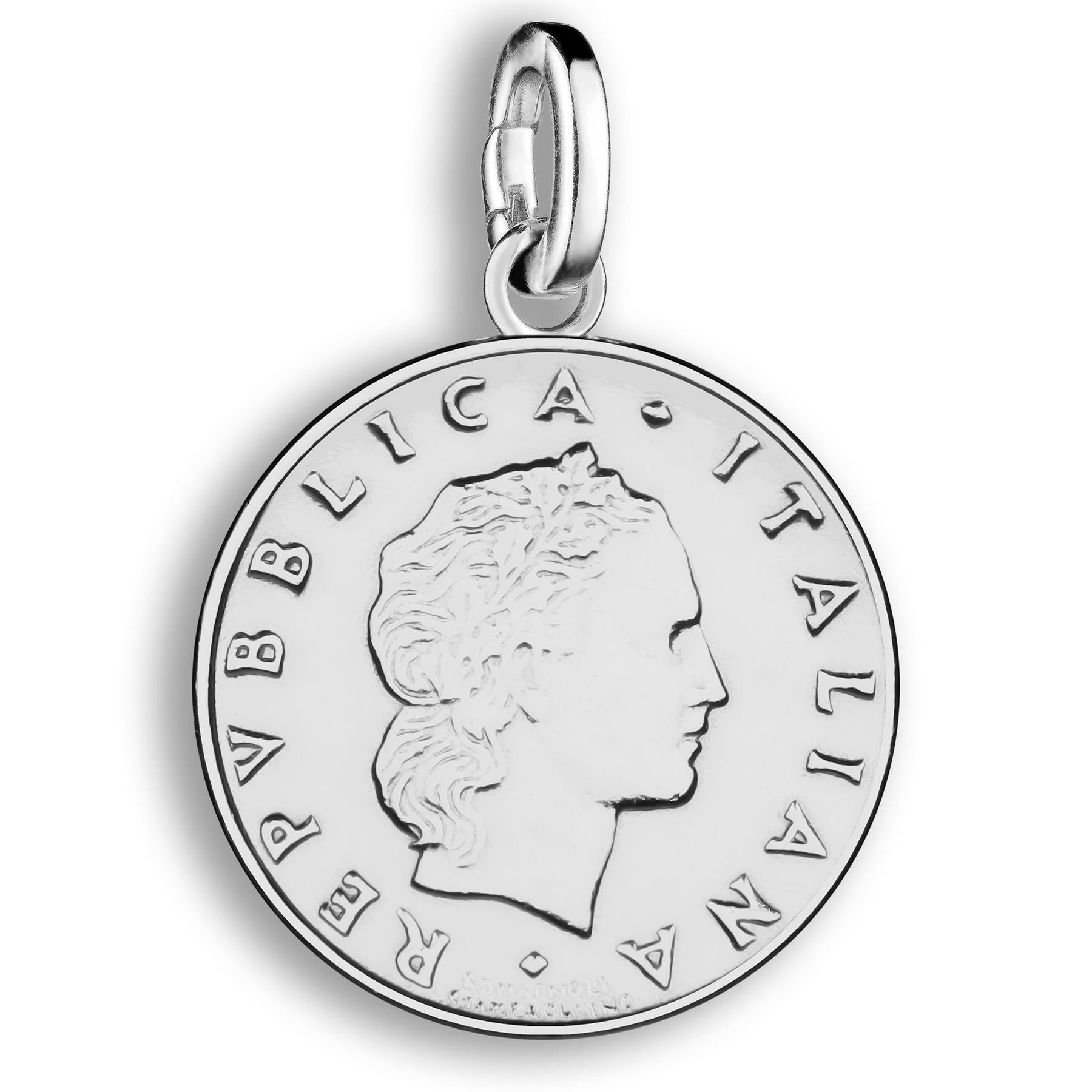 Italian 50 Lire Coin Charm | 925 Sterling Silver Rhodium Plated | 1990 - 1995