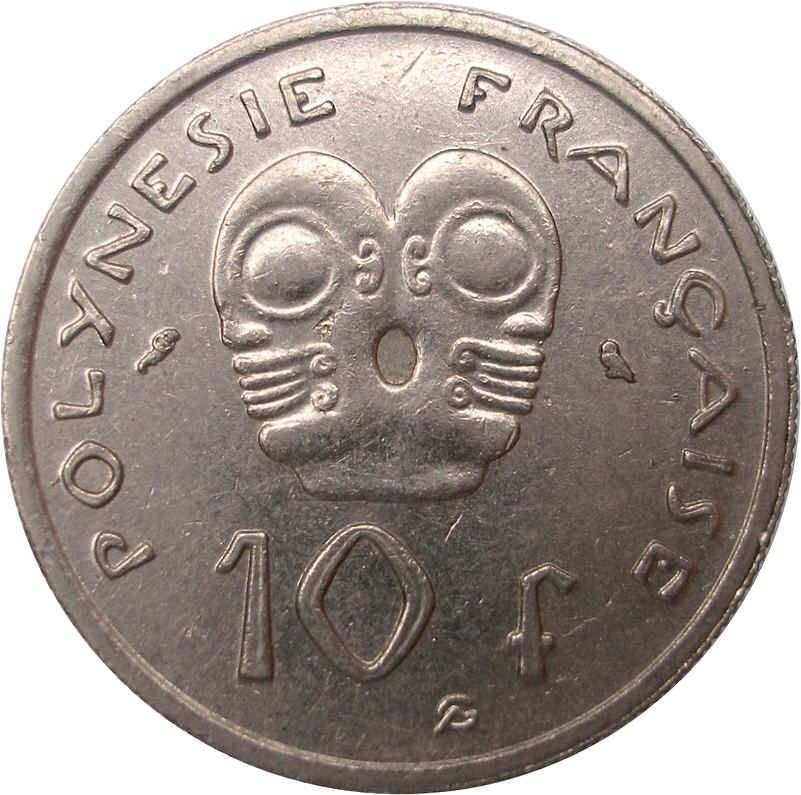 French Polynesia 10 Francs Coin | Marianne | Phrygian Cap | Tribal Mask | KM5 | 1967