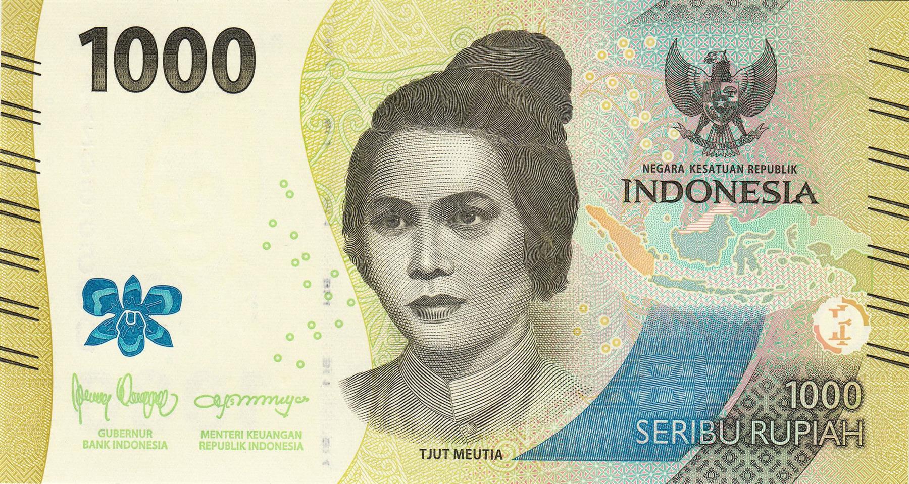Indonesia | 1000 Rupiah Banknote | 2022 - 2025 | Tjut Meutia | Map of Indonesia | Fort Belgica | Banda Islands | Tifa Dancer
