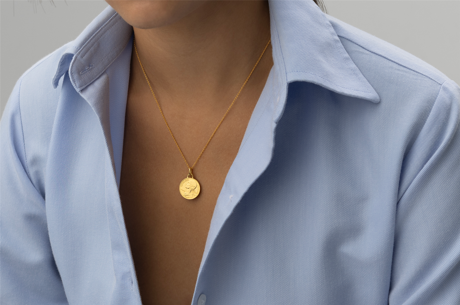 French Coin Necklace | Medallion Pendant Jewelry | 18K Gold Plated 5 Centimes | 1966 - 2001