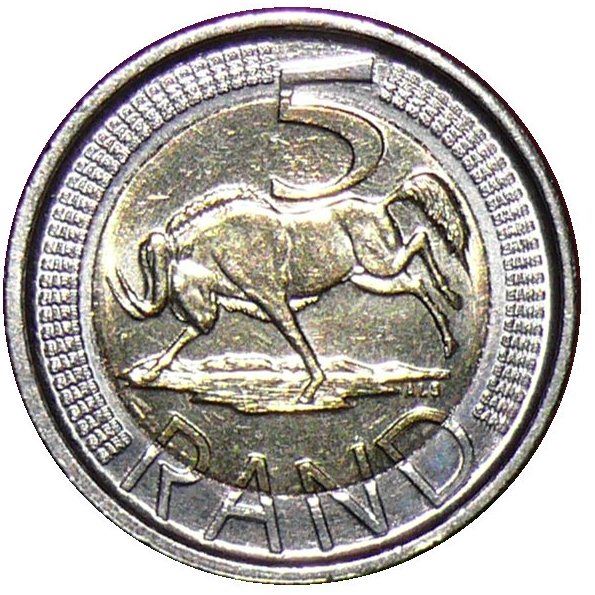 South Africa | 5 Rand Coin | Animals | Wildebeest | Gnu | Km:506 | 2011