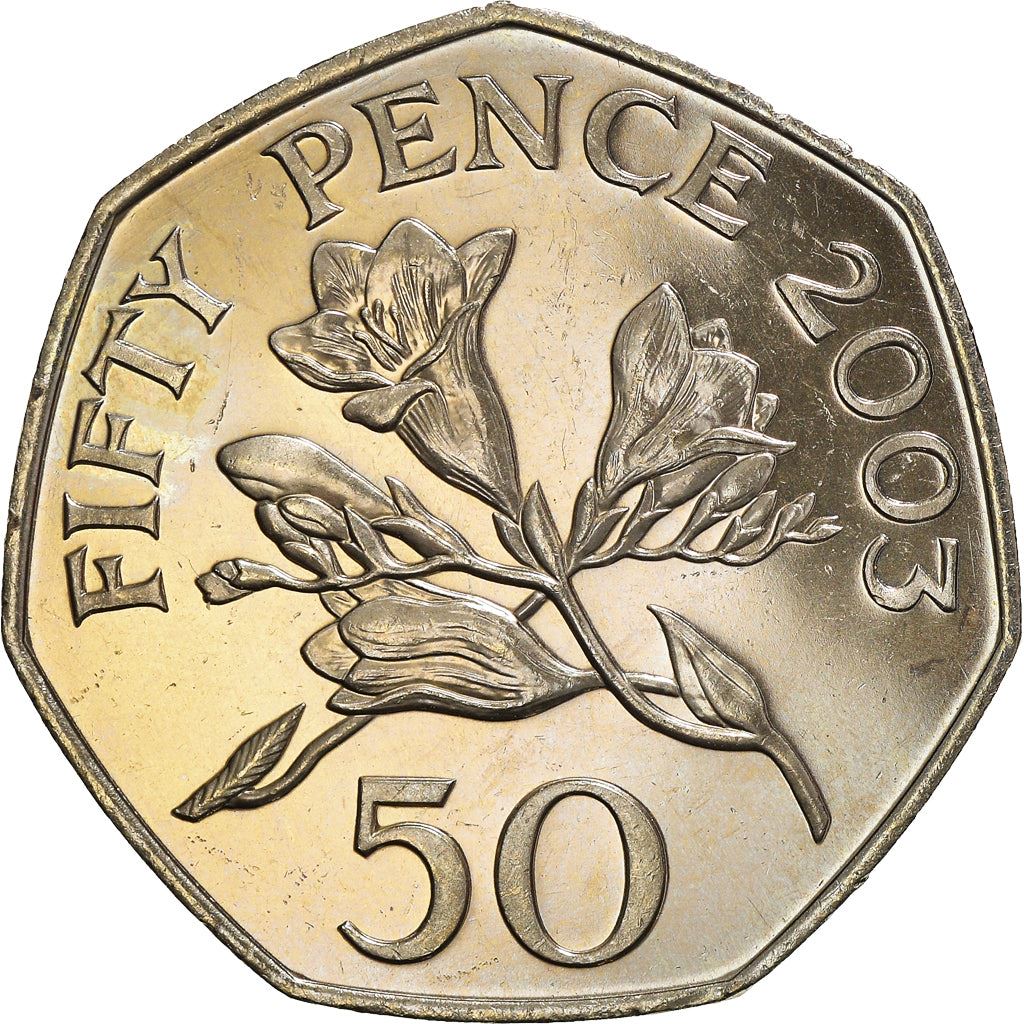 Guernsey 50 Pence Coin | Queen Elizabeth II | Flower Freesia | KM156 | 2003 - 2012