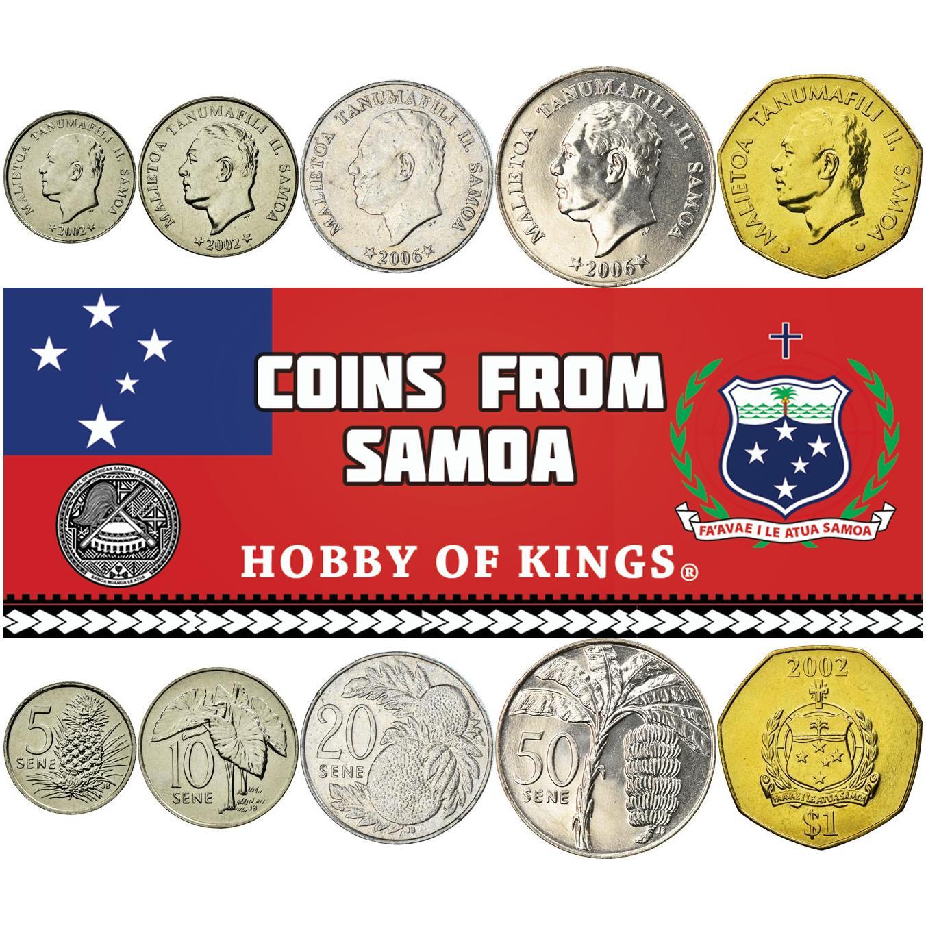 Samoa | 5 monetų rinkinys | 5 10 20 50 Sene 1 Tala | 2002 - 2010