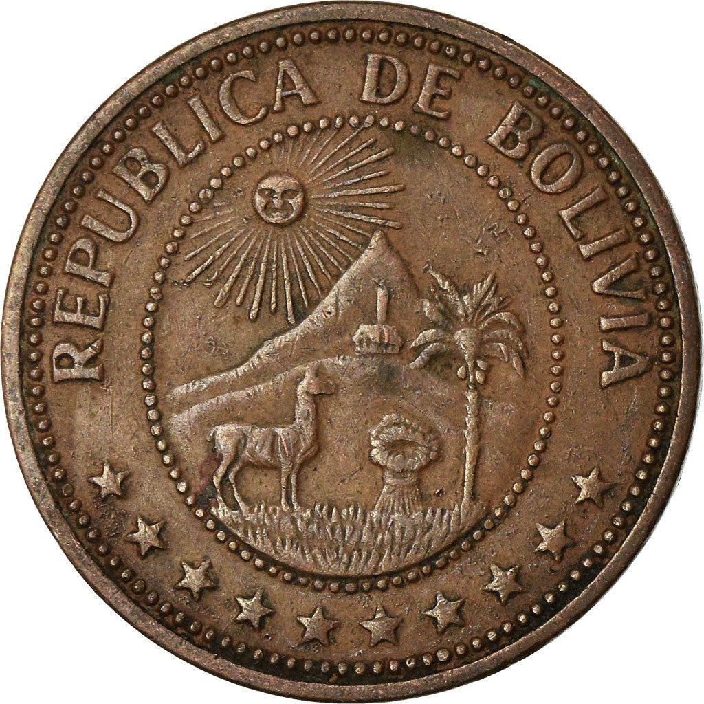 Bolivia | 10 Centavos | Copper clad steel | Coat of Arms | KM:188 | 1965-1973