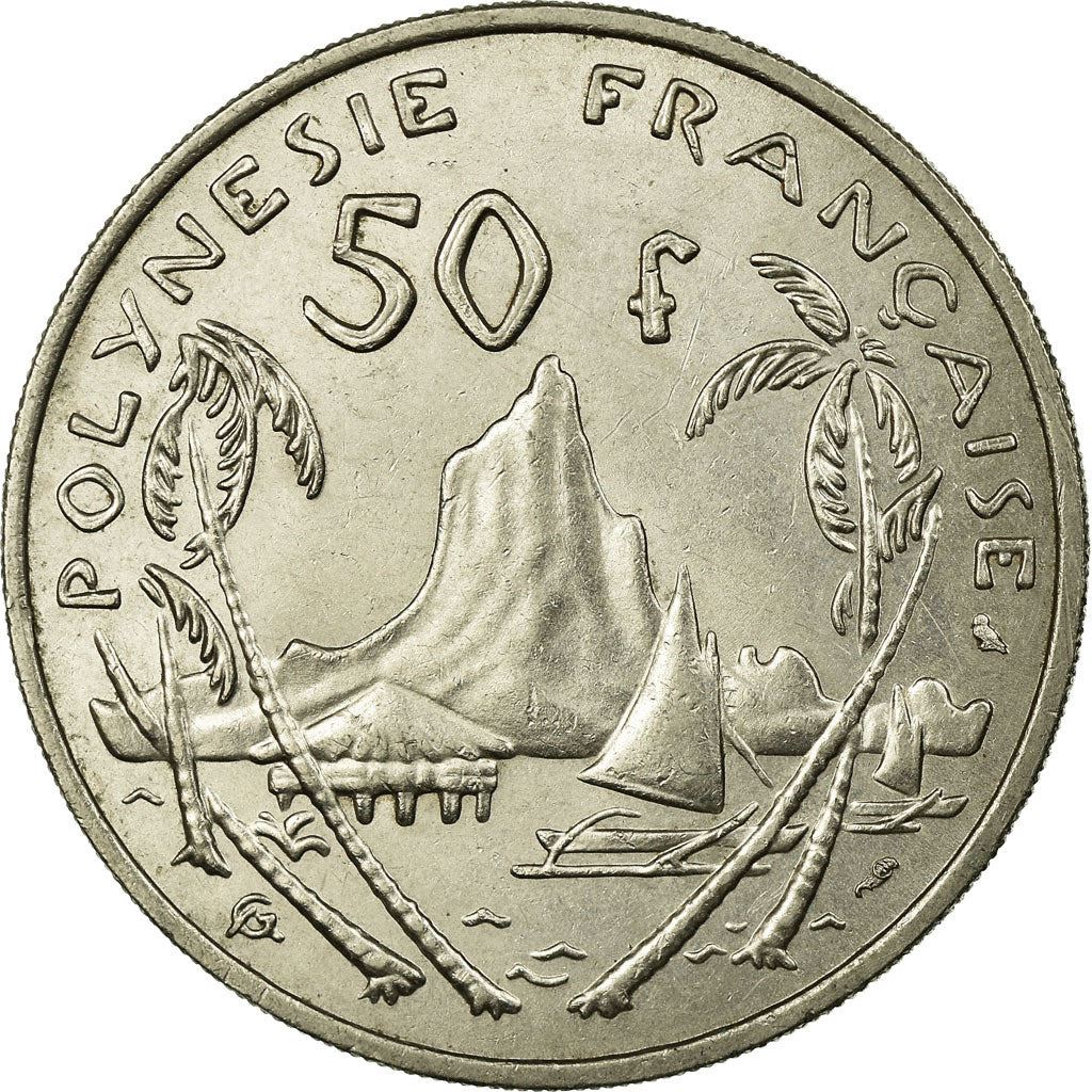 French Polynesia 50 Francs Coin | Marianne | Phrygian Cap | Moorea Harbor | KM7 | 1967
