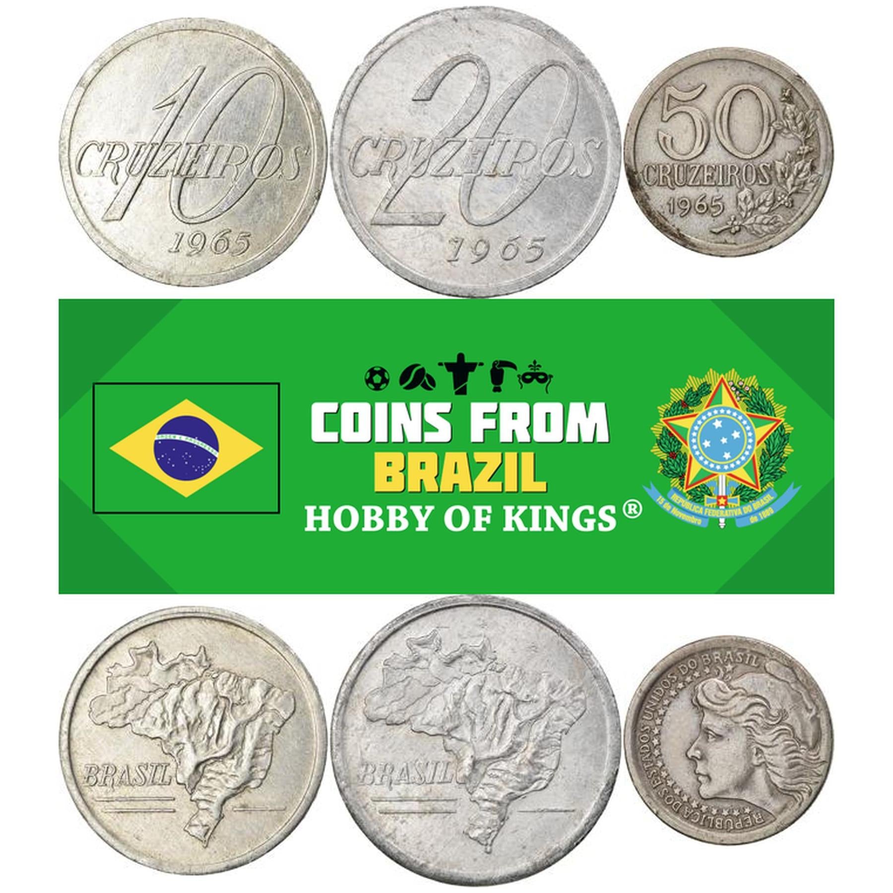 Brazil | 3 Coin Set | 10 20 50 Cruzeiros | 1965