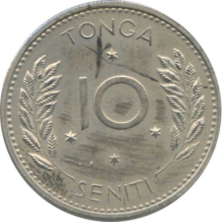 Tonga | 10 Seniti Coin | Queen Tupou III | Branch | Km:7 | 1967