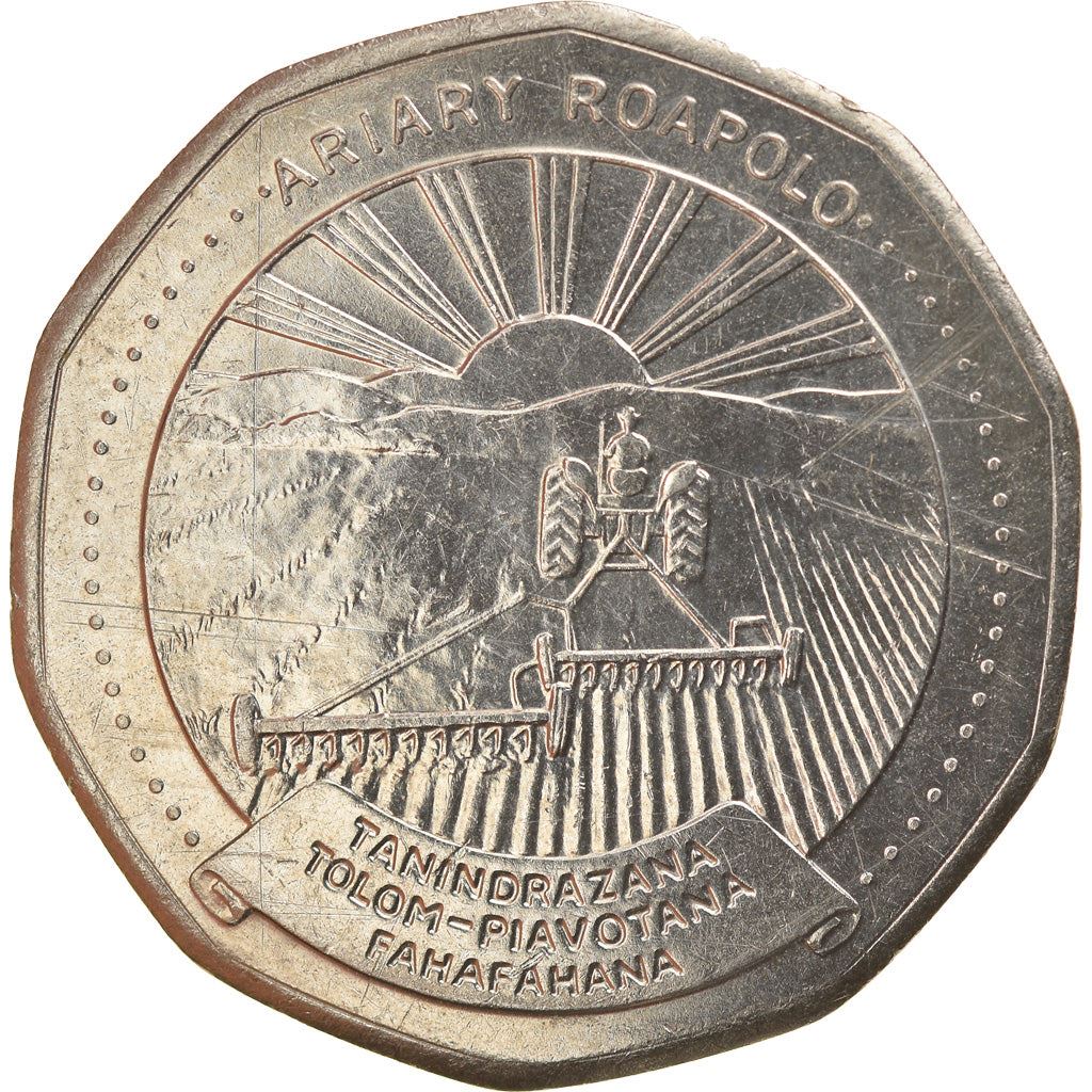 Madagascar | 20 Ariary Coin | Star | Tractor | Farmer | Km:19 | 1992