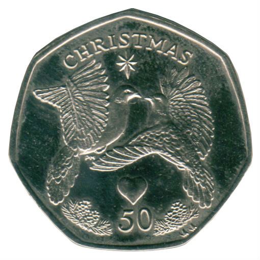 Isle of Man 50 Pence Coin | Queen Elizabeth II | Christmas | Birds Kissing | KM1321 | 2006