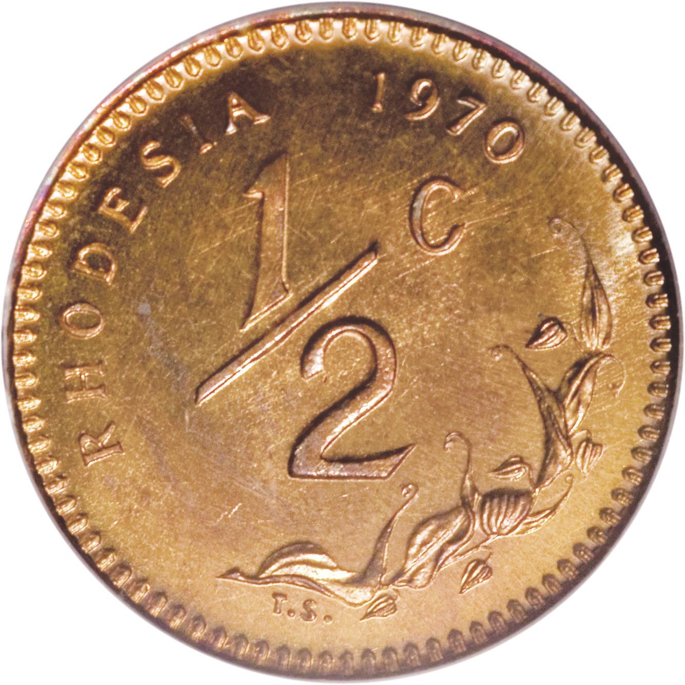 Rhodesia | 1/2 Cent Coin | Antelopes | Km:9 | 1970 - 1977