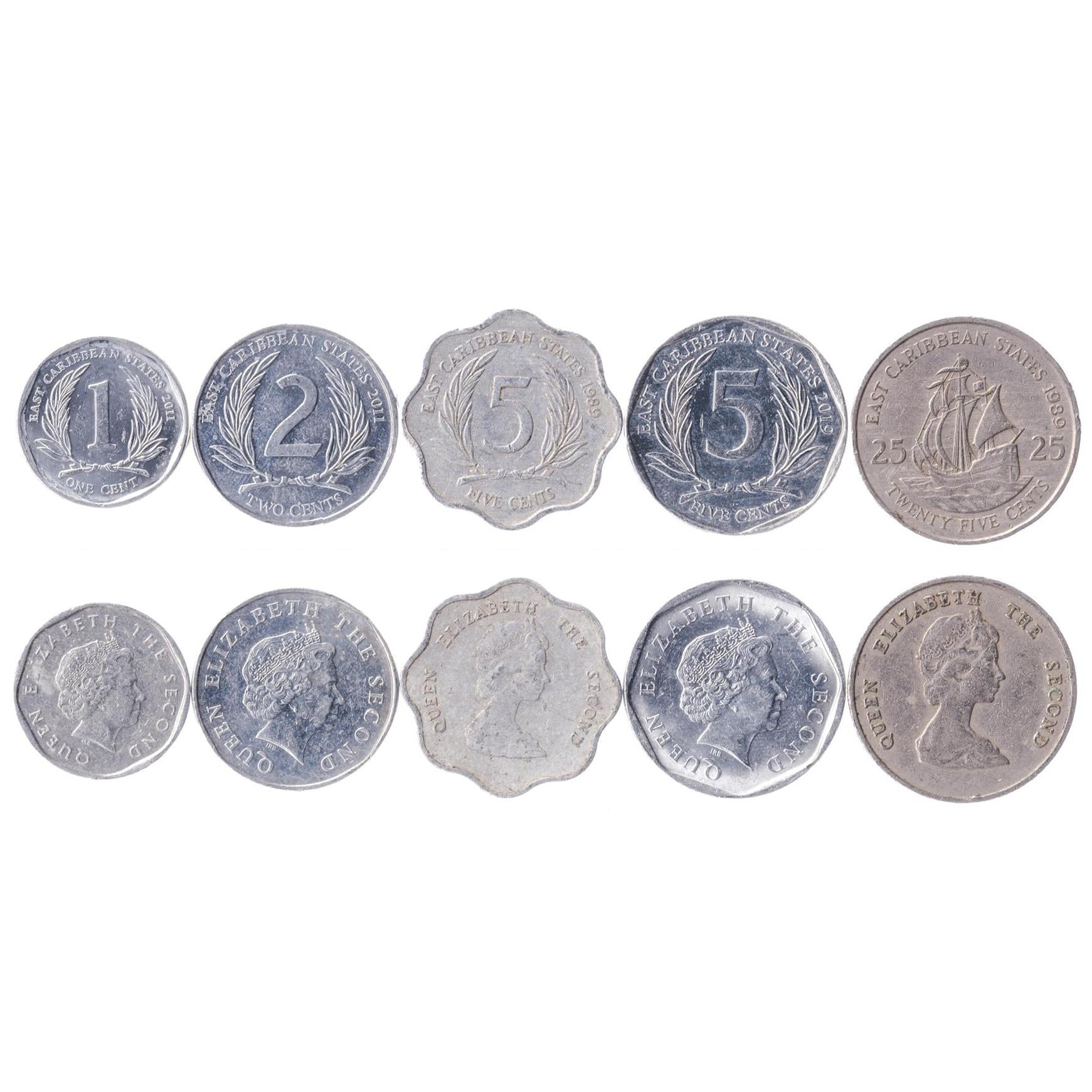 5 Mixed Coins From The Eastern Caribbean States (OECS) | Cent - Dollar | 1955 - 2020