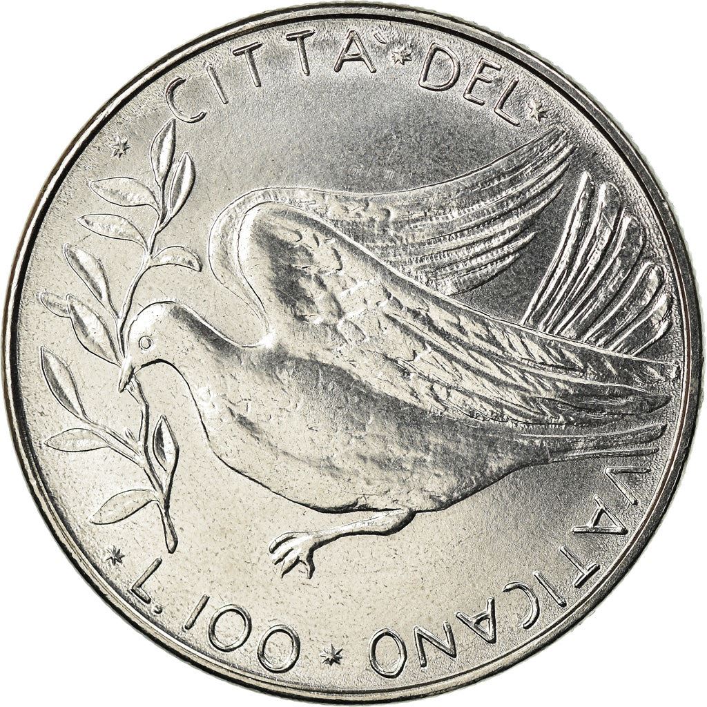 Vatican City | 100 Lire Coin | Dove | Km:122 | 1970 - 1977