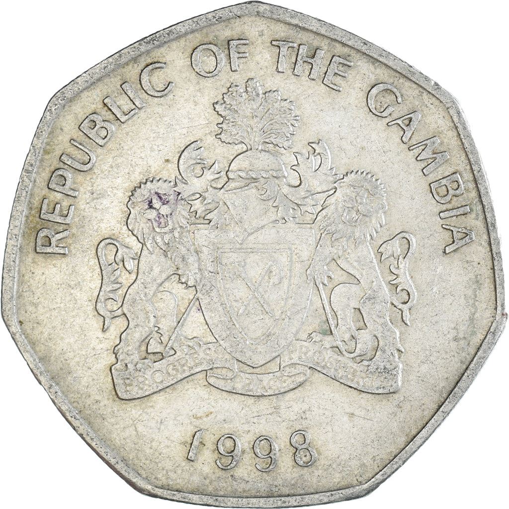 The Gambia | 1 Dalasi Coin | Slender-snouted crocodile | Km:59 | 1998