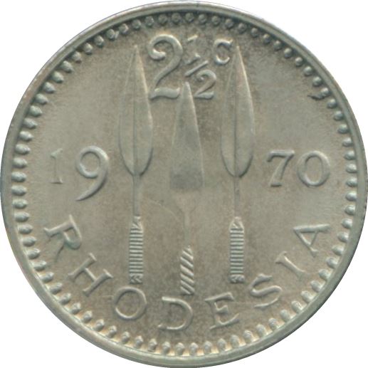 Rhodesia | 2.5 Cents Coin | Antelopes | KM:11 | 1970